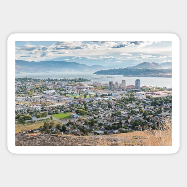 Kelowna City View from Knox Mountain Sticker by Amy-K-Mitchell